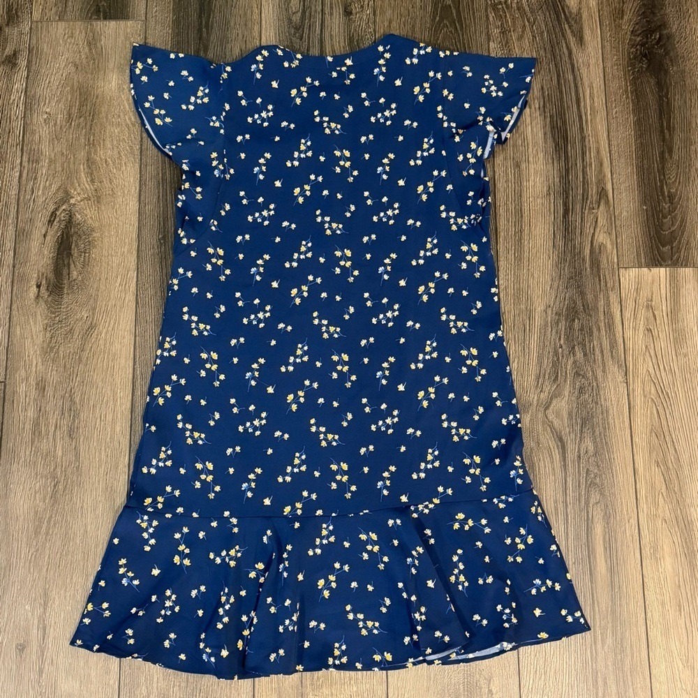 Tommy Hilfiger Floral Flutter Sleeve Ruffle Hem Shift Dress Navy Blue M Preppy - Picture 6 of 16